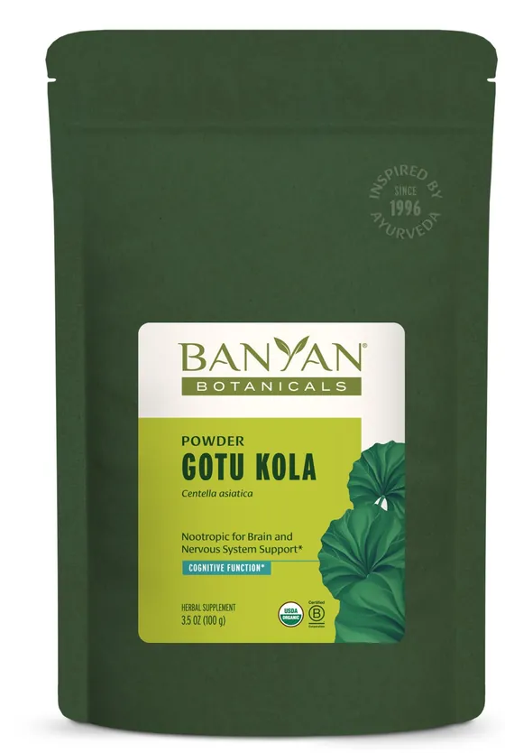 The Banyan Botanicals Gotu Kola powder kraft paper pouch, 3.5 ounces